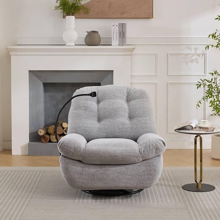 كرسي إسترخاء هزاز دوار كلاسيك 6069B مع حامل هاتف رصاصي فاتح