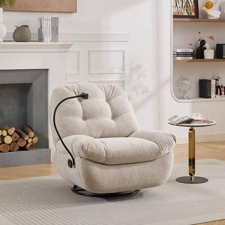 كرسي إسترخاء هزاز دوار كلاسيك 6069B مع حامل هاتف بيج