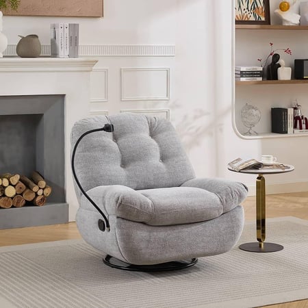 كرسي إسترخاء هزاز دوار كلاسيك 6069B مع حامل هاتف رصاصي فاتح