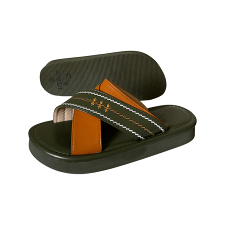 صندل رجالي بدون اصبع لونين زيتي وجملي