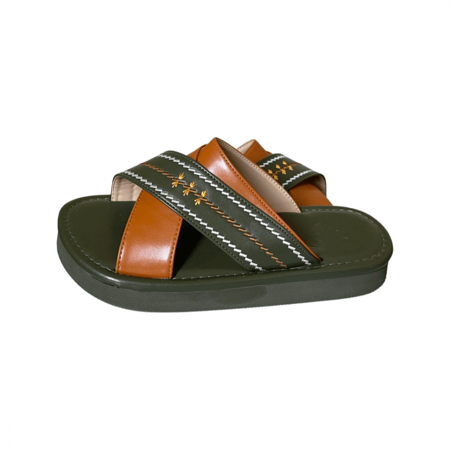 صندل رجالي بدون اصبع لونين زيتي وجملي