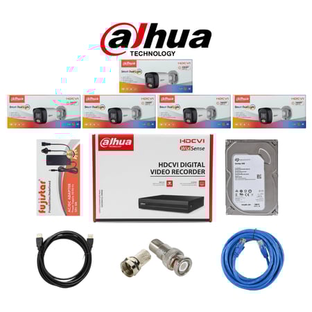 Dahua بكج كاميرات مراقبة تتكون المجموعة كما هو موضح بالصورة من 5 كاميرات خارجية بدقة 5mp 3k شامل ملحقاتها