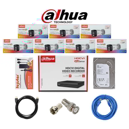 Dahua بكج كاميرات مراقبة تتكون المجموعة كما هو موضح بالصورة من 7 كاميرات خارجية بدقة 5mp 3k شامل ملحقاتها