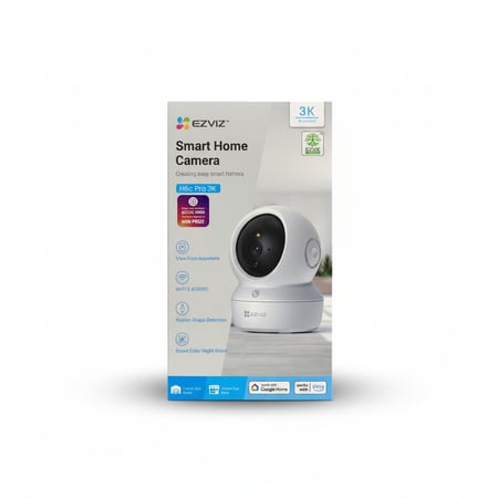 ezviz كاميرا H6c Pro 3K 5MP داخلية تعمل بخاصية WiFi بدقة 5MP وخاصية تحريك 360درجة وتتبع تلقائي + بطاقة تخزين MicroSD 64GB مجاناً