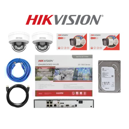 HIKVISION باقة كاميرات مراقبة ip تتكون المجموعة كما هو موضح بالصورة من 2 كاميرا داخلية 2 كاميرا خارجية بدقة 8mp 4k شامل ملحقاتها