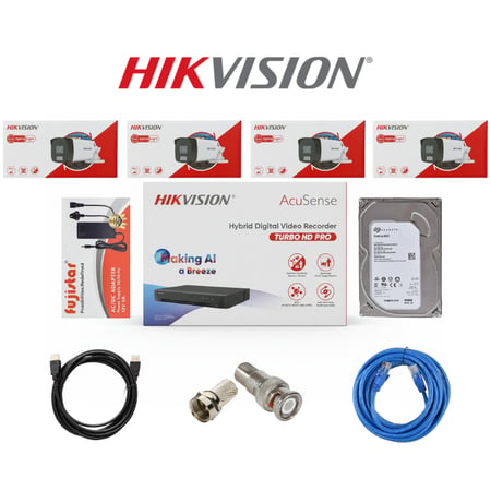 HIKVISION بكج كاميرات مراقبة تتكون المجموعة كما هو موضح بالصورة من 4 كاميرات خارجية بدقة 5mp 3k شامل ملحقاتها