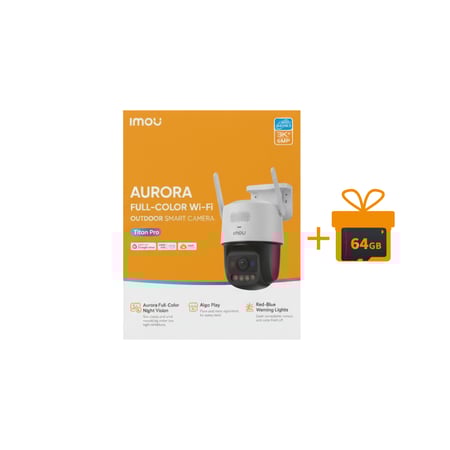 IMOU AURORA كاميرا مراقبة خارجية مزودة بخاصية تشغيل Power Poe wifi ذكي بدقة 6MP وخاصية تحريك360درجة مقاومة للضروف المناخيه + بطاقة MicroSD 64G مجاناً