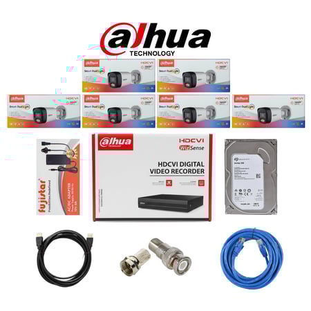 Dahua بكج كاميرات مراقبة تتكون المجموعة كما هو موضح بالصورة من 6 كاميرات خارجية بدقة 5mp 3k شامل ملحقاتها