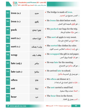 كتاب مفردات وعبارات المستوى (A1 - Pre-A2)