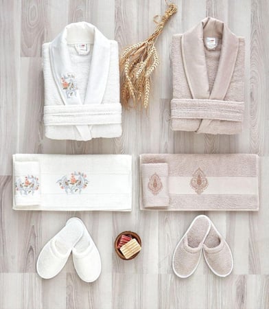 طقم روب استحمام 10قطعة تركي- لون سكري وبيج هادئ