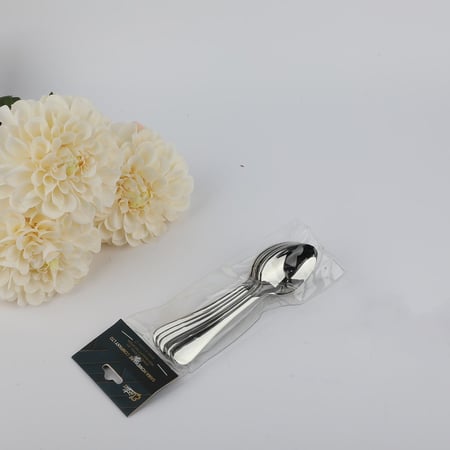 طقم ملاعق حلا استيل 6 حبة فضي