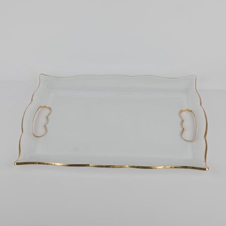 صحن زجاج مستطيل بحواف ذهبي مقاس 35*25 سم