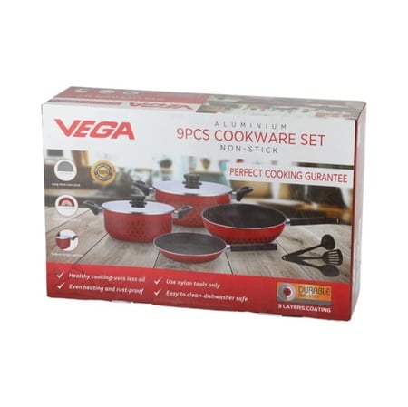 طقم قدور المنيوم  بغطاء 9 قطعه
