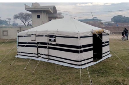 خيام  مخطط ابيض  خط اسود 4*4 يارد 3 غاظ 30 مل
