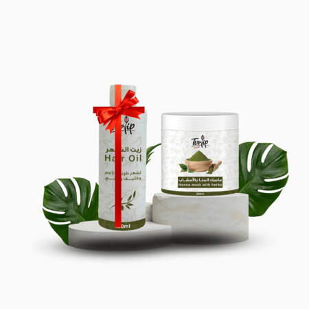 عرض خاص لبكج الطول والنعومة وايقاف التساقط 1+ 1 مجانا ( ماسك الحنا بالأعشاب + زيت الشعر 120 مل مجانا )