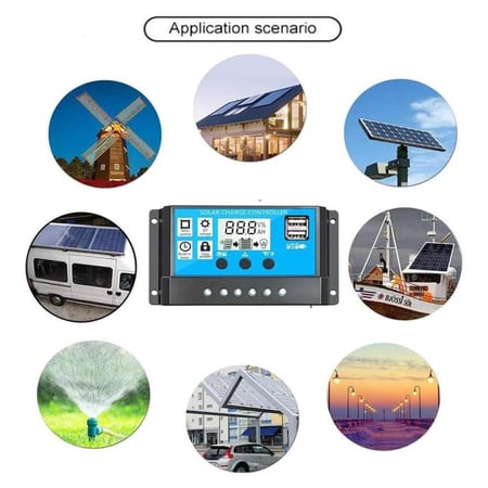 منظم شحن طاقة شمسية Solar Charge and Discharge Controller LCD Display Dual USB