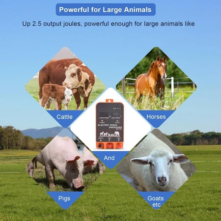 5-10KM Electric Fence Energizer 2.5 Joule With LCD Display 12V Energizer Controller for Farm Livestock  صاعق سياج كهربائي ٢.٥ جول مع شاشة LCD ١٢ فولت