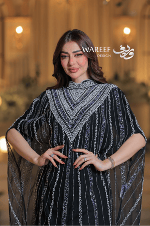 جلابية سهرة فاخرة فضي
