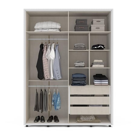خزانة ملابس كويمبرا  خشب من بيلاتي بأربعة أبواب، أبيض#230076
