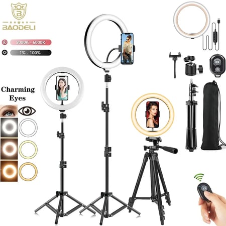 عكس الضوء LED Selfie الدائري الخفيفة ، حامل الهاتف ، ترايبود ملء الضوء ، مصباح التصوير الفوتوغرافي الفيديو ، تدفق Trepied ، 10 "، 26 سنتيمتر