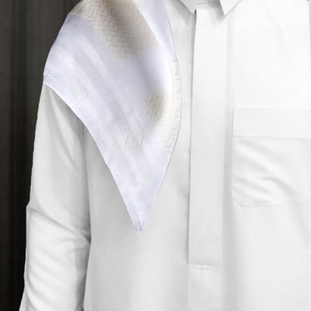 شال دنهل كشميري ابيض وبيج صوف