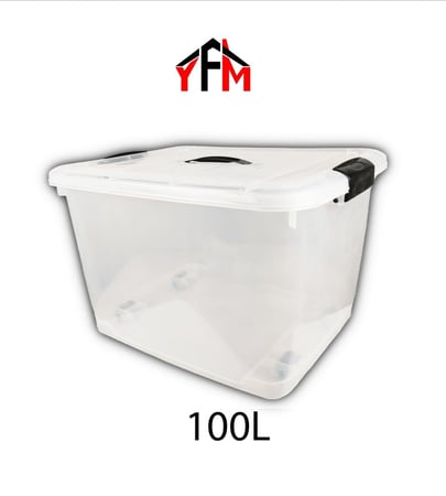 صندوق تخزين بلاستيك شفاف 100 لتر اسود