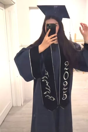عباية تخرج كحلي  مع وشاح لون اسود   2025 –مع وشاح مخمل مطرز وقبعة بلون أنيق