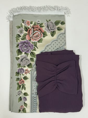 طقم شرشف مرد سي واي(Mard) مع سجاده اللون موف الطول من الكتف 160cm مع سجادة رمادي