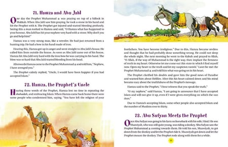 Inside pages of 365 Prophet Muhammad Stories showing short English sto