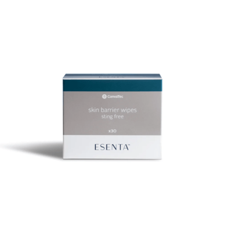 علبة مناديل Esenta Skin Barrier Wipes من شركة Convatec مع منديل مغلف
