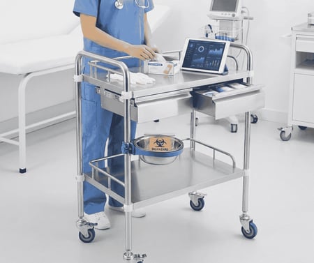 عربة أدوات معدنية متينة للعيادات والمختبرات بـ 2 رف و 2 درج