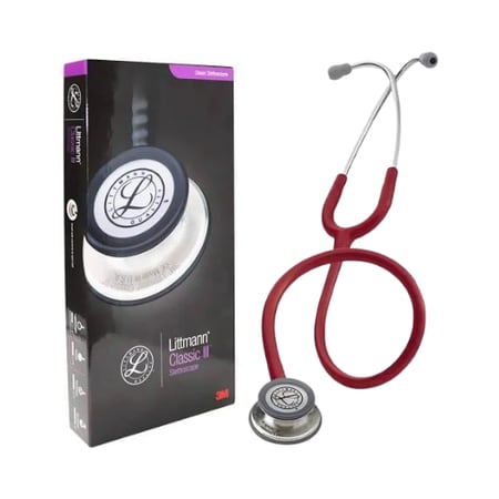 سماعة طبيب ليتمان كلاسيك III بلون عودي أنيق بجانب علبتها الأصلية