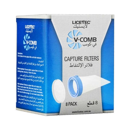 عبوة فلاتر التقاط القمل لجهاز V-COMB تحتوي على 8 قطع من ماركة لايستيك