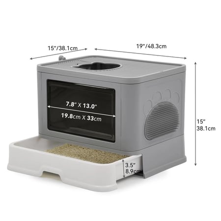 صحن رمل قطط مغلق مع درج بتصميم مربع مع حكاكة