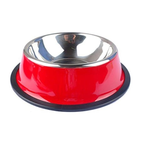 صحن طعام ستانلس ستيل دائري للقطط والكلاب مع قاعدة تمنع الإنزلاق S
