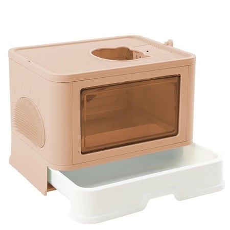 صحن رمل قطط مغلق مع درج بتصميم مربع مع حكاكة