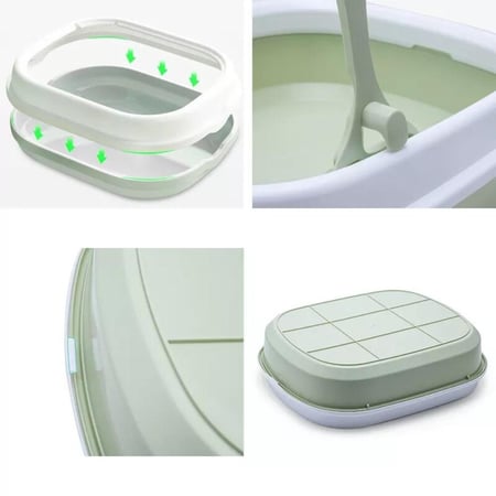 صحن رمل مفتوح وسط للقطط مع ملعقة بألوان متعددة