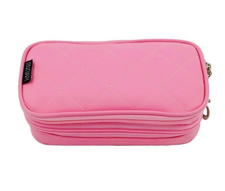 حقيبة صغيرة للمكياج باللون الوردي مناسبة للسفر والتنقل اللون المتوفر هو اللون الوردي نايلون