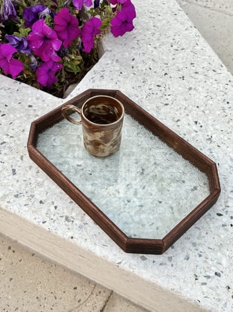 صينية تقديم زجاج / خشب