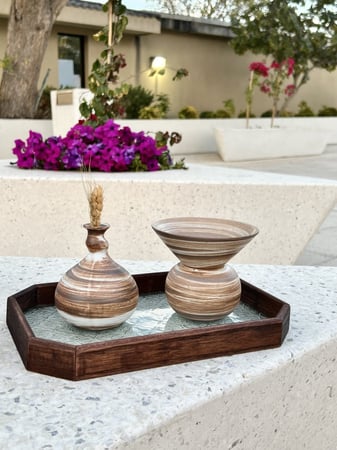 صينية تقديم زجاج / خشب