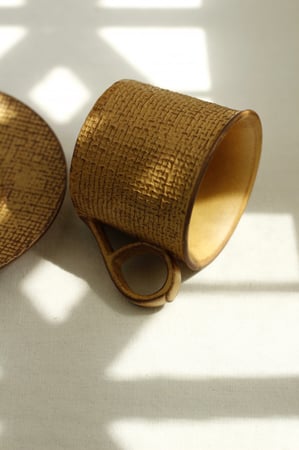 كوب مع صحن سيراميك- بني