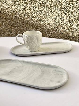 صحن سيراميك بيضاوي بنمط رخامي