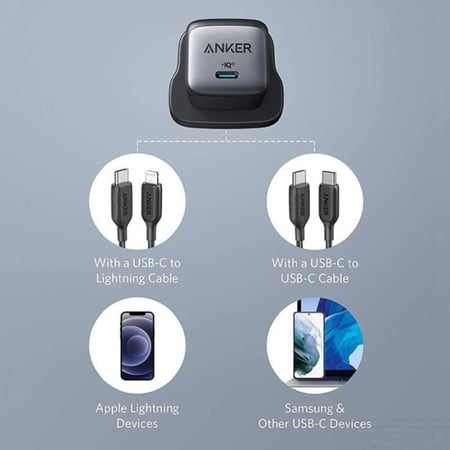 شاحن جداري أنكر USB-C نانو2 30 واط باللون الأسود