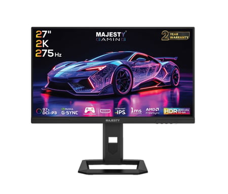 شاشة العاب ماجيستي 27 بوصة QHD 2K، FAST IPS، 275Hz، 1ms، HDR400، 100% sRGB، 10-Bit، G-SYNC & FreeSync + ذراع شاشة ألعاب RGB NB – 27-60 بوصة حتى 20 كجم، VESA 75/100 - MAJESTY GAMING MONITOR 27 inch
