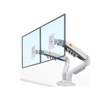 حامل شاشتين مكتبي مزدوج NB F160 – ذراع غاز، دوران كامل، حامل شاشتين 17-27 بوصة، يتحمل حتى 9 كجم، أبيض