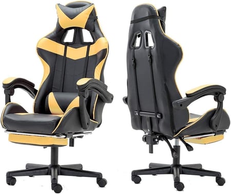 كرسي ألعاب من جوجويا للألعاب والعمل المكتبي وغرفة المعيشة، مزود بمسند رأس قابل للتعديل ودعم لومبار للمساج وظهر قابل للإمالة، مصنوع من جلد بي يو، باللون الأصفر - Gogoya Chair Yellow