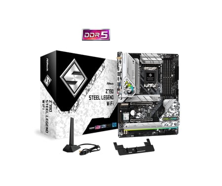 لوحة الأم ASRock Z790 Steel Legend WiFi LGA1700 ATX، شريحة Intel Z790، 4x 2 قناة DDR5 128 جيجابايت كحد أقصى، شبكة Realtek 2.5G LAN، منفذ PCIe 5.0 x16، منفذ HDMI 2.1/DP 1.2، منفذ USB 3.2/2.0 | 90-MXBKD0-