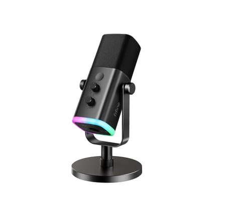 ميكروفون FIFINE USB/XLR Dynamic Microphone for Podcast Recording, PC Computer Gaming Streaming Mic with RGB Light, Mute Button, Headphones Jack, AmpliGame AM8