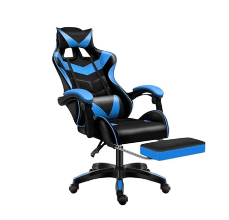 كرسي ألعاب من جوجويا للألعاب والعمل المكتبي وغرفة المعيشة، مزود بمسند رأس قابل للتعديل ودعم لومبار للمساج وظهر قابل للإمالة، مصنوع من جلد بي يو، باللون الأزرق - Gogoya Chair Blue