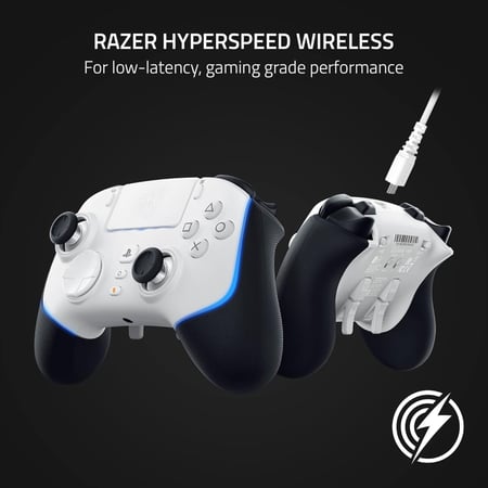 يدات تحكم الألعاب اللاسلكية (مستخدم) ريزر ولفرين برو أبيض  Razer Wolverine V2 Pro Whiteلأجهزة PlayStation 5 / PC ، وأزرار الحركة Mecha-Tactile ، و 8-Way Microswitch D-Pad ، و HyperTrigger ، و 6 أزرار قابلة لإعادة التشكيل ، و Chroma RGB